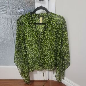 LOVE IN Neon Green Leopard Print Blouse